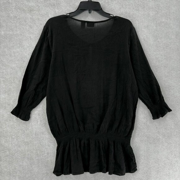 Chicos Top 3 (XL) Pullover Gauzy Sheer Black Elastic Waist Sequins Beaded Blouse - Picture 4 of 16